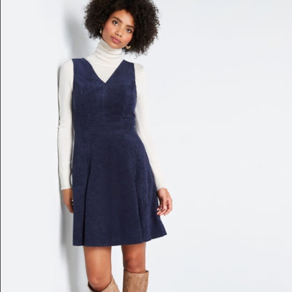 Modcloth Utmost Allure Corduroy A-Line Dress in Navy